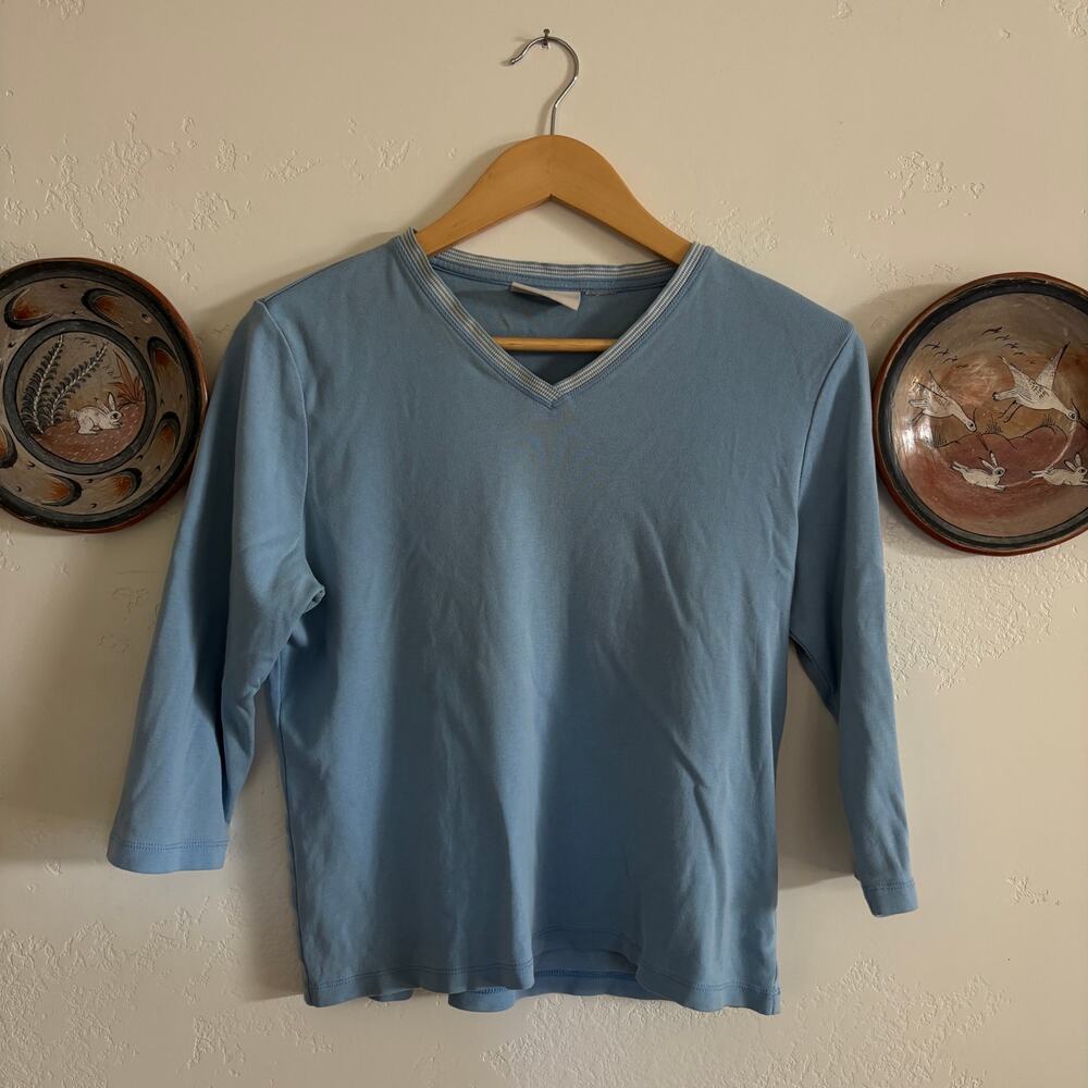 Blue 3/4 Sleeve Liz Claiborne Lizsport Petite Top Late 90's/Early y2k
